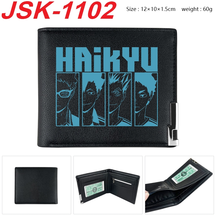 Haikyuu!! Animation magnetic buckle black leather wallet 12X10X1.5CM   JSK-1102