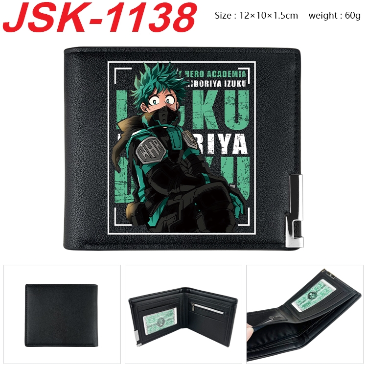 My Hero Academia Animation magnetic buckle black leather wallet 12X10X1.5CM