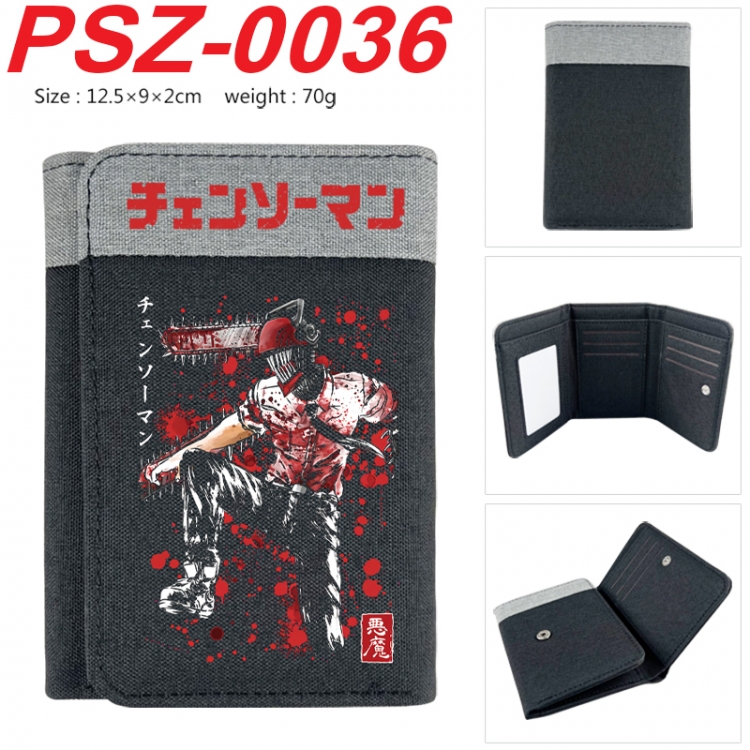 Chainsaw man Anime color blocked three fold concealed wallet 12.5X9X2CM 70G  PSZ-0036