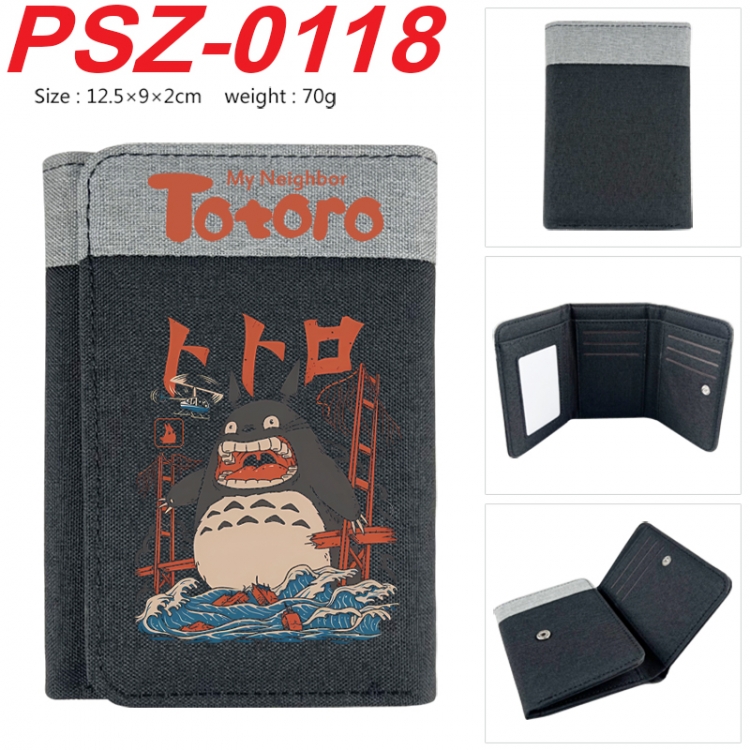 TOTORO Anime color blocked three fold concealed wallet 12.5X9X2CM 70G