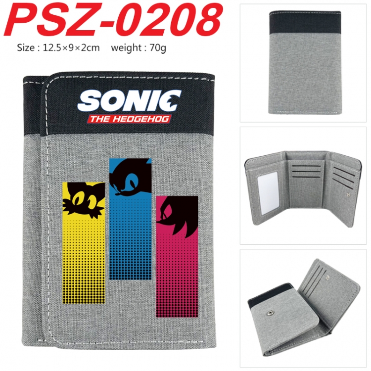 Sonic The Hedgehog Anime color blocked three fold concealed wallet 12.5X9X2CM 70G