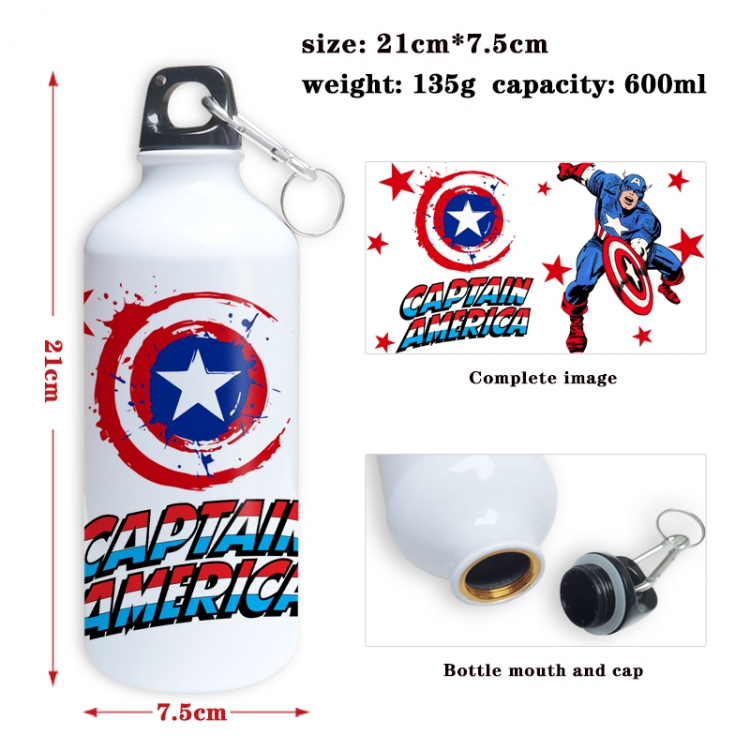 Captain America Anime full-color printed outdoor sports kettle aluminum pot 600ml