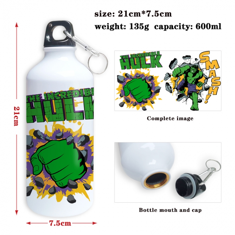 The Hulk Anime full-color printed outdoor sports kettle aluminum pot 600ml