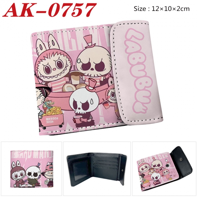 Labubu Anime PU leather full color buckle two fold wallet 12X10X2CM ak-0757