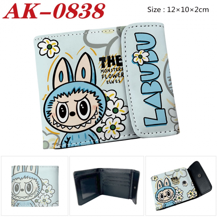 Labubu Anime PU leather full color buckle two fold wallet 12X10X2CM ak-0838