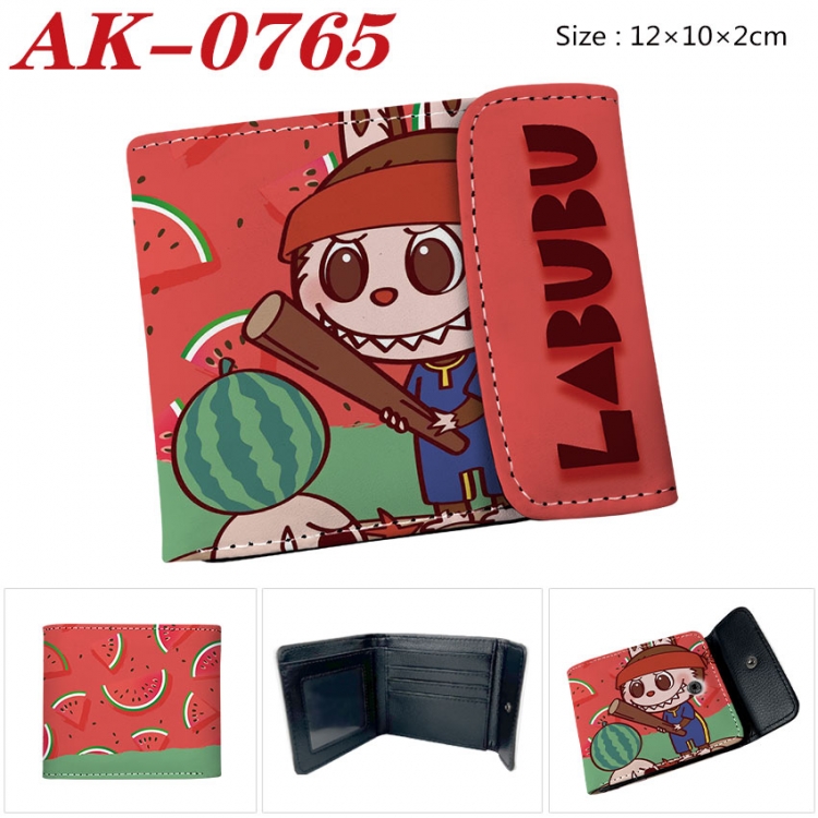 Labubu Anime PU leather full color buckle two fold wallet 12X10X2CM  ak-0764