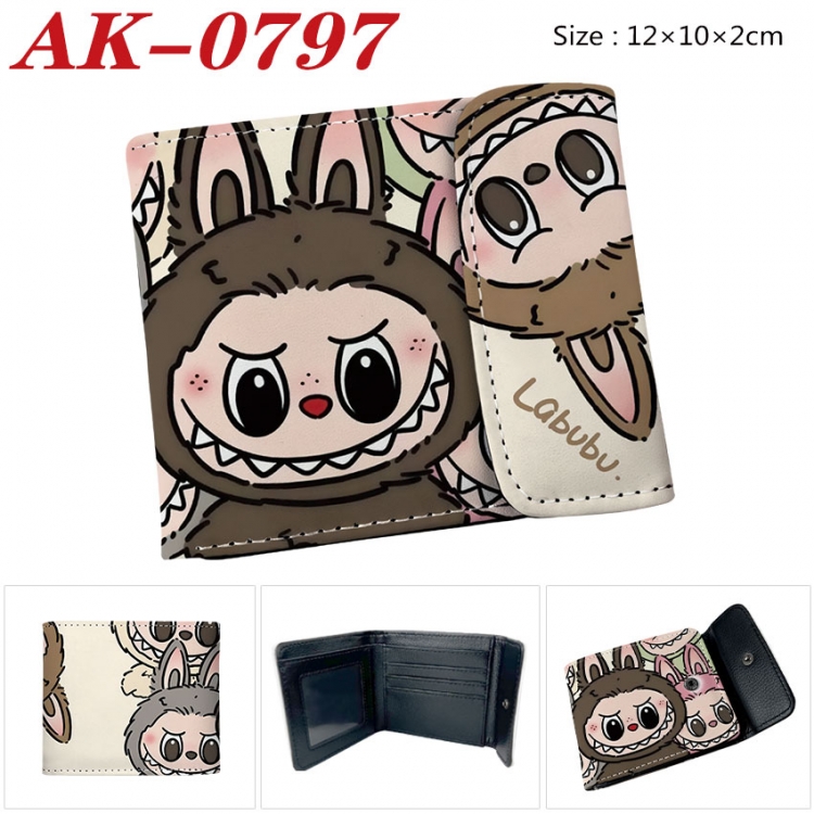 Labubu Anime PU leather full color buckle two fold wallet 12X10X2CM  ak-0797