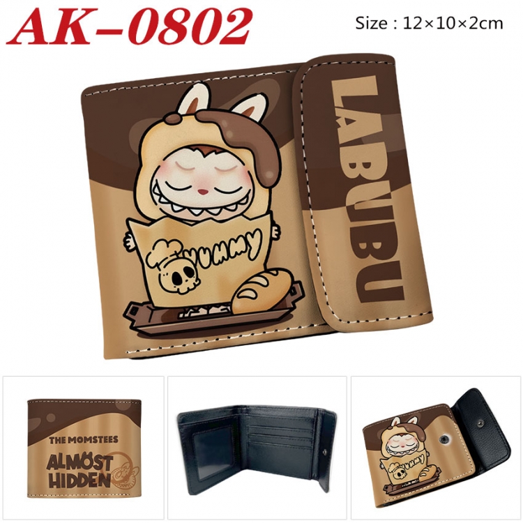 Labubu Anime PU leather full color buckle two fold wallet 12X10X2CM ak-0802