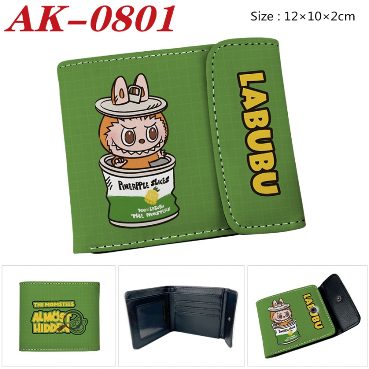 Labubu Anime PU leather full color buckle two fold wallet 12X10X2CM  ak-0801