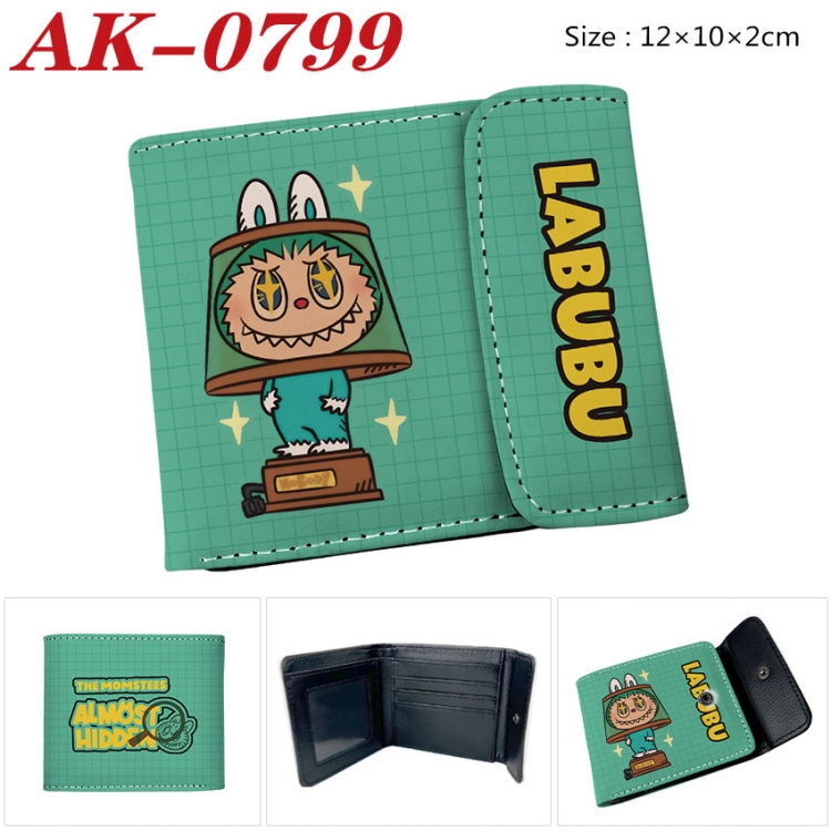 Labubu Anime PU leather full color buckle two fold wallet 12X10X2CM  ak-0799