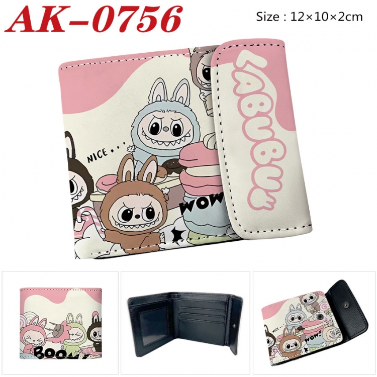 Labubu Anime PU leather full color buckle two fold wallet 12X10X2CM ak-0756