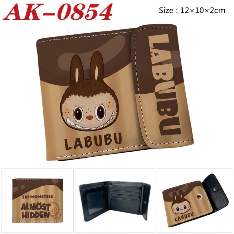 Labubu Anime PU leather full color buckle two fold wallet 12X10X2CM ak-0854