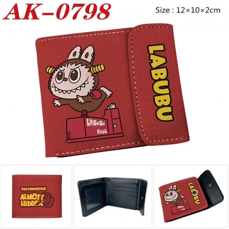 Labubu Anime PU leather full color buckle two fold wallet 12X10X2CM ak-0798