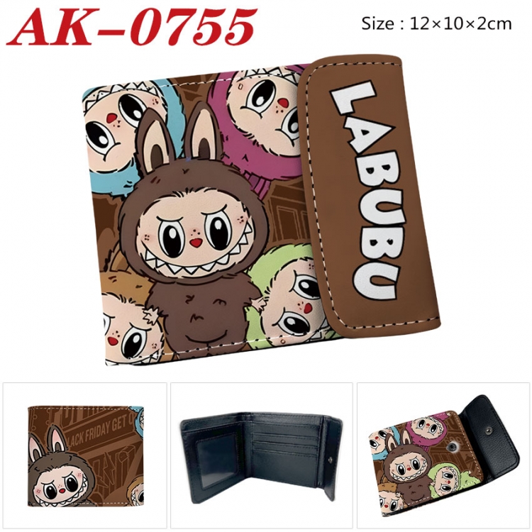 Labubu Anime PU leather full color buckle two fold wallet 12X10X2CM ak-0755