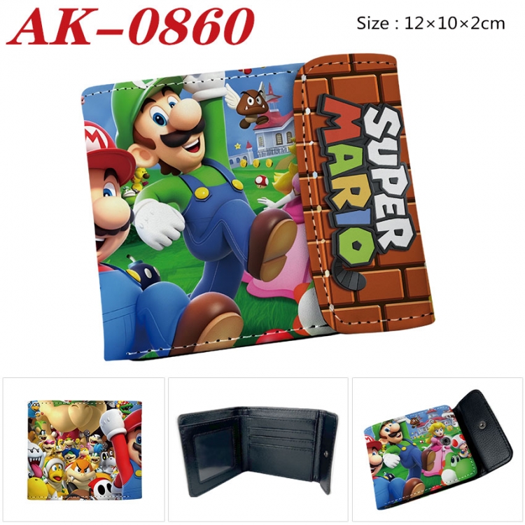 Super Mario Anime PU leather full color buckle two fold wallet 12X10X2CM ak-0860