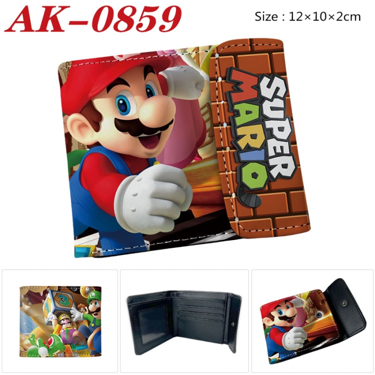 Super Mario Anime PU leather full color buckle two fold wallet 12X10X2CM ak-0859