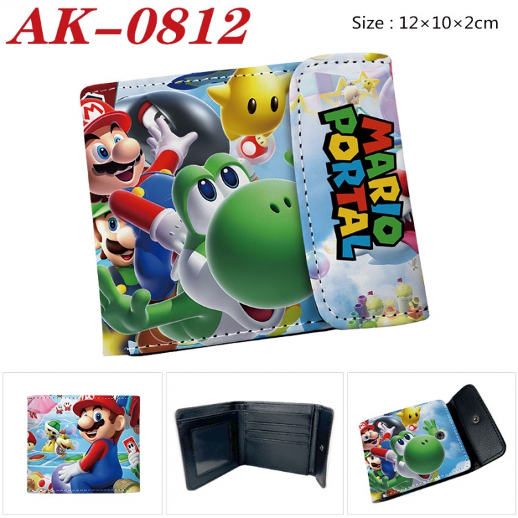 Super Mario Anime PU leather full color buckle two fold wallet 12X10X2CM ak-0812