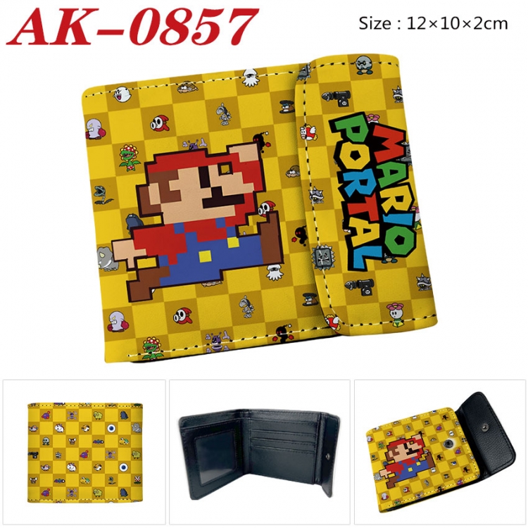 Super Mario Anime PU leather full color buckle two fold wallet 12X10X2CM  ak-0857