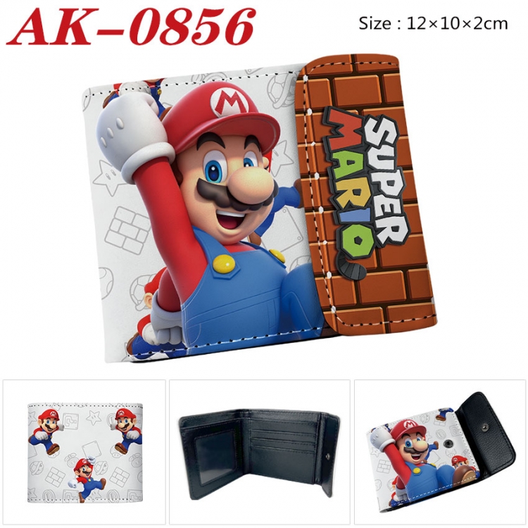 Super Mario Anime PU leather full color buckle two fold wallet 12X10X2CM ak-0856