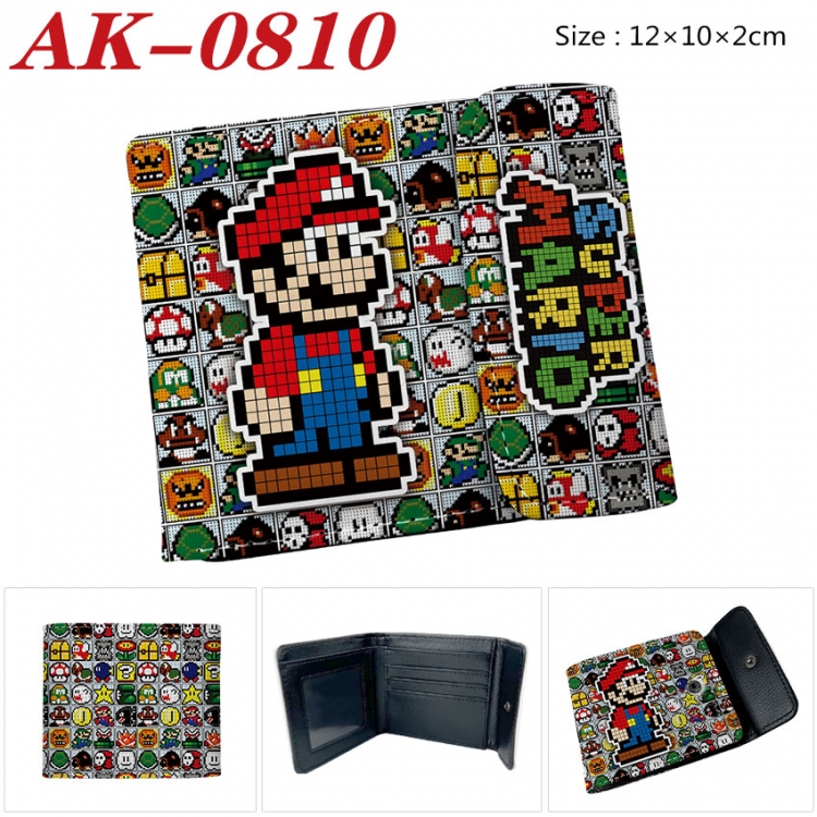 Super Mario Anime PU leather full color buckle two fold wallet 12X10X2CM ak-0810