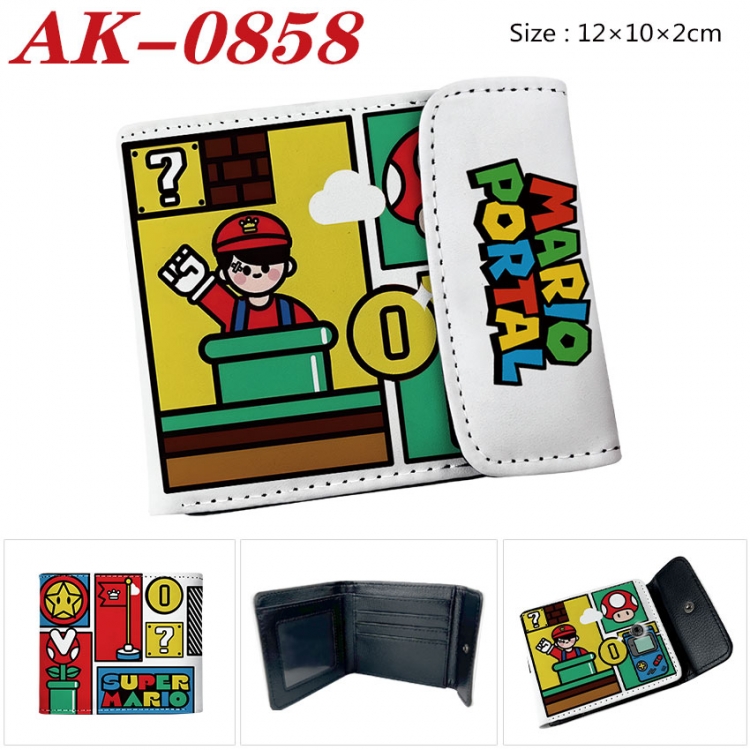 Super Mario Anime PU leather full color buckle two fold wallet 12X10X2CM ak-0858