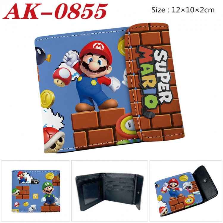 Super Mario Anime PU leather full color buckle two fold wallet 12X10X2CM  ak-0855