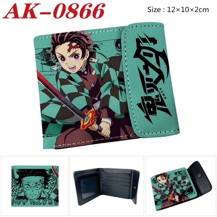 Demon Slayer Kimets Anime PU leather full color buckle two fold wallet 12X10X2CM  ak-0866