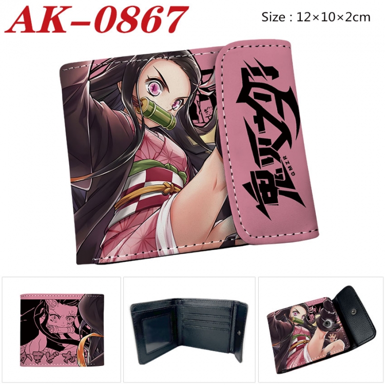 Demon Slayer Kimets Anime PU leather full color buckle two fold wallet 12X10X2CM  ak-0867