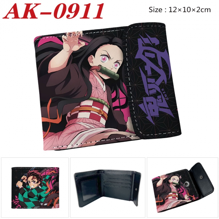 Demon Slayer Kimets Anime PU leather full color buckle two fold wallet 12X10X2CM ak-0911