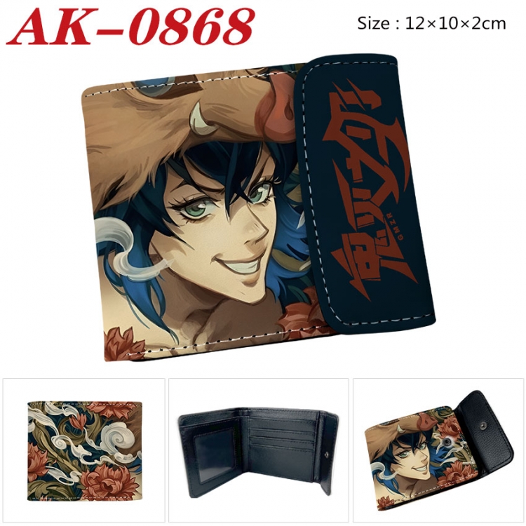 Demon Slayer Kimets Anime PU leather full color buckle two fold wallet 12X10X2CM  ak-0868