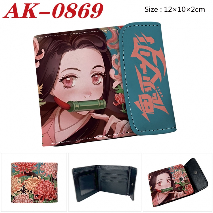 Demon Slayer Kimets Anime PU leather full color buckle two fold wallet 12X10X2CM ak-0869