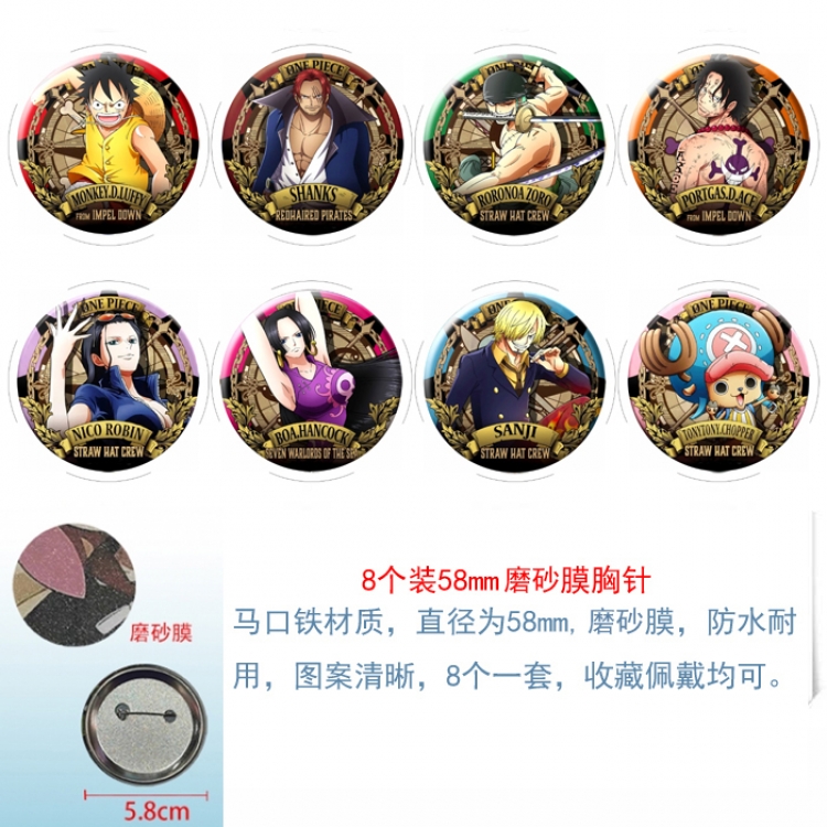 One Piece Anime round scrub film brooch badge 58MM a set of 8