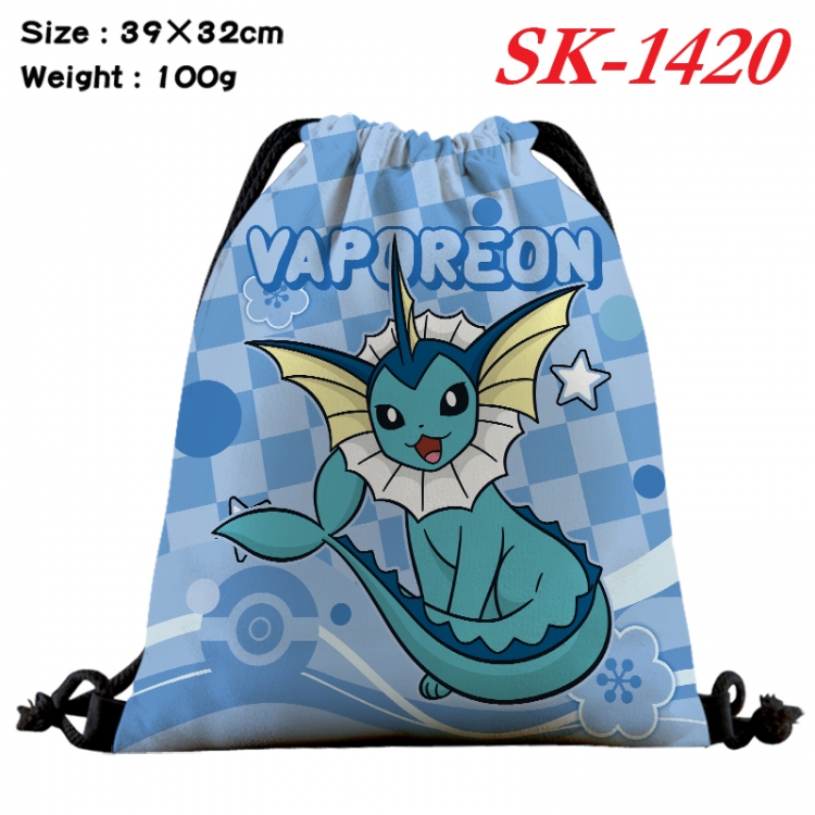 Pokemon cartoon Waterproof Nylon Full Color Drawstring Pocket 39x32cm  SK-1420