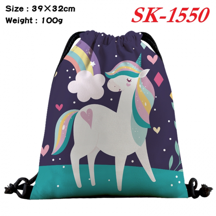 Unicorn cartoon Waterproof Nylon Full Color Drawstring Pocket 39x32cm  SK-1550