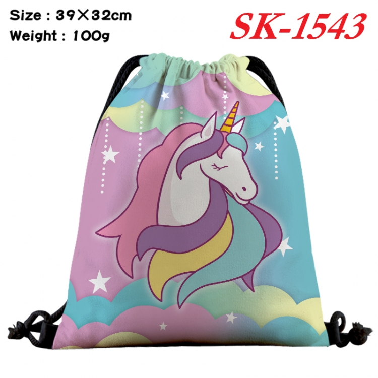 Unicorn cartoon Waterproof Nylon Full Color Drawstring Pocket 39x32cm SK-1543