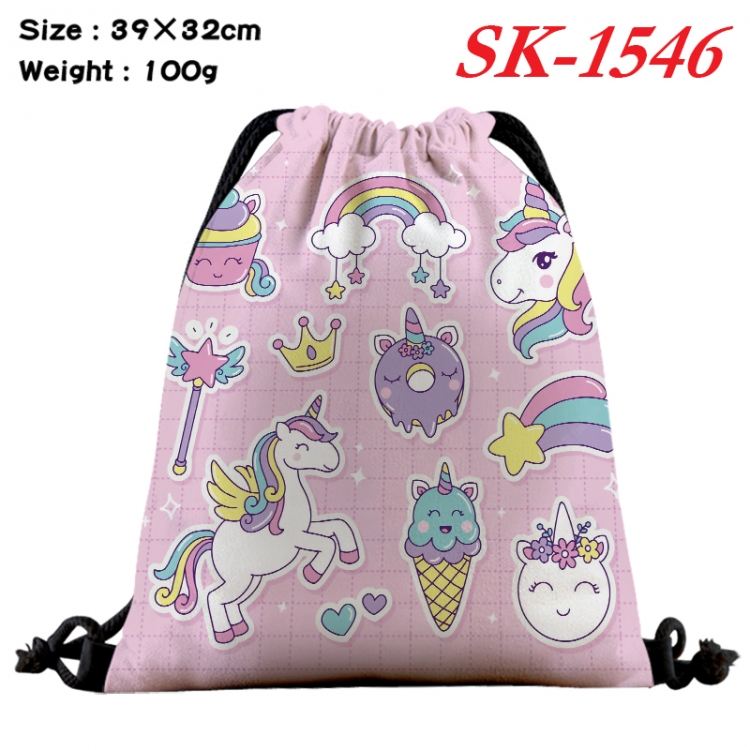 Unicorn cartoon Waterproof Nylon Full Color Drawstring Pocket 39x32cm  SK-1546