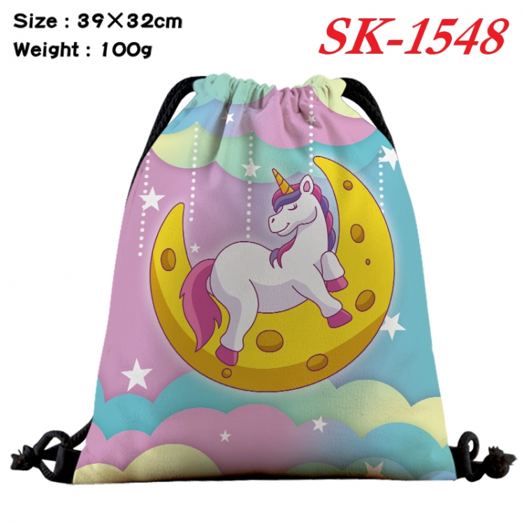 Unicorn cartoon Waterproof Nylon Full Color Drawstring Pocket 39x32cm  SK-1548