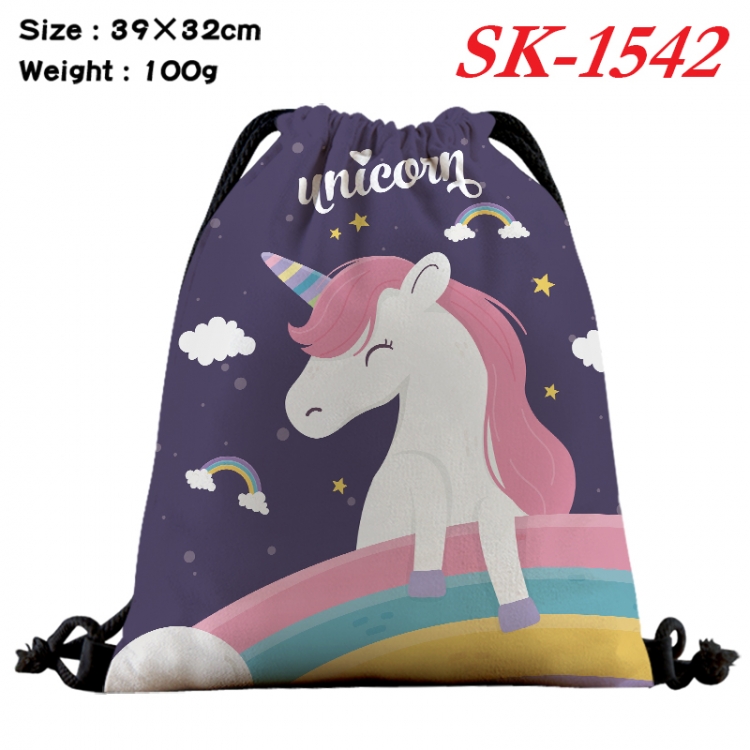 Unicorn cartoon Waterproof Nylon Full Color Drawstring Pocket 39x32cm  SK-1542