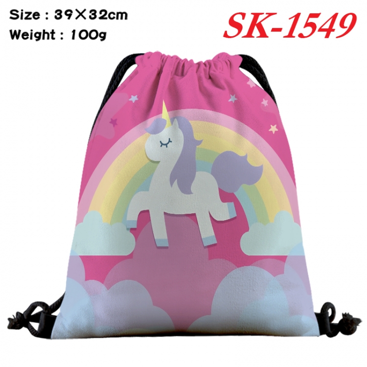 Unicorn cartoon Waterproof Nylon Full Color Drawstring Pocket 39x32cm SK-1549