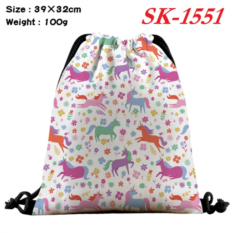 Unicorn cartoon Waterproof Nylon Full Color Drawstring Pocket 39x32cm  SK-1551