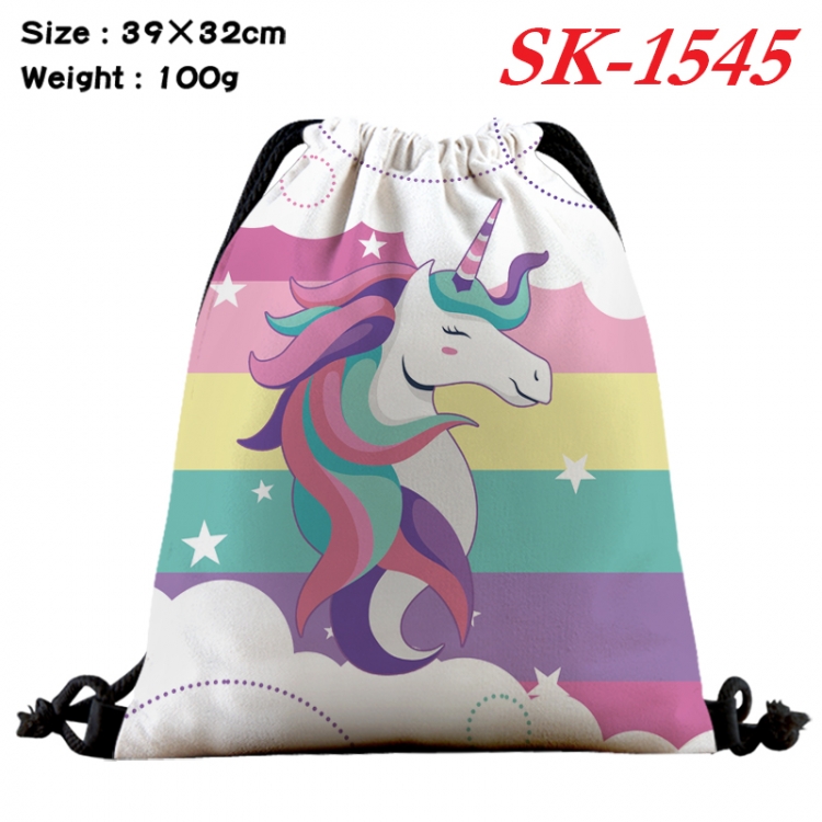 Unicorn cartoon Waterproof Nylon Full Color Drawstring Pocket 39x32cm  SK-1545