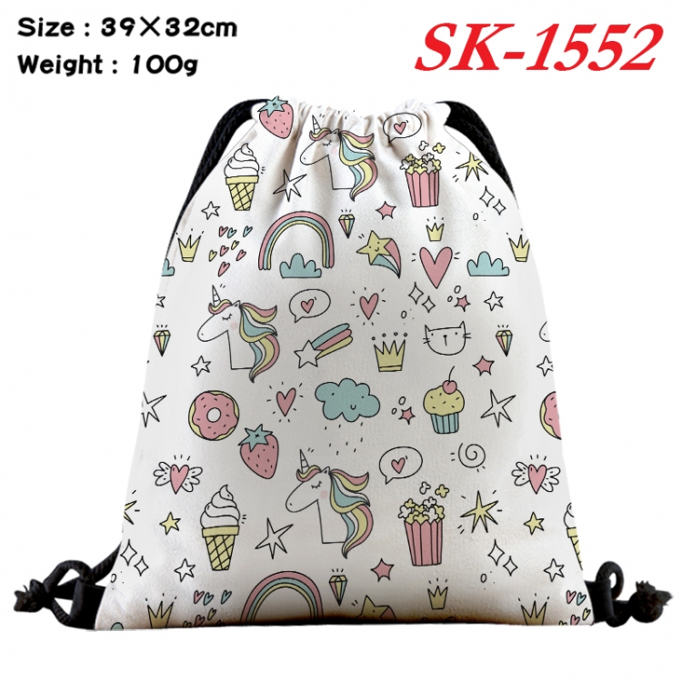 Unicorn cartoon Waterproof Nylon Full Color Drawstring Pocket 39x32cm SK-1552