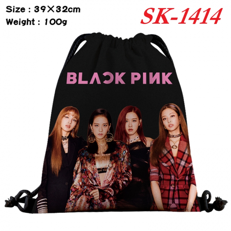 BLACK PINK cartoon Waterproof Nylon Full Color Drawstring Pocket 39x32cm SK-1414