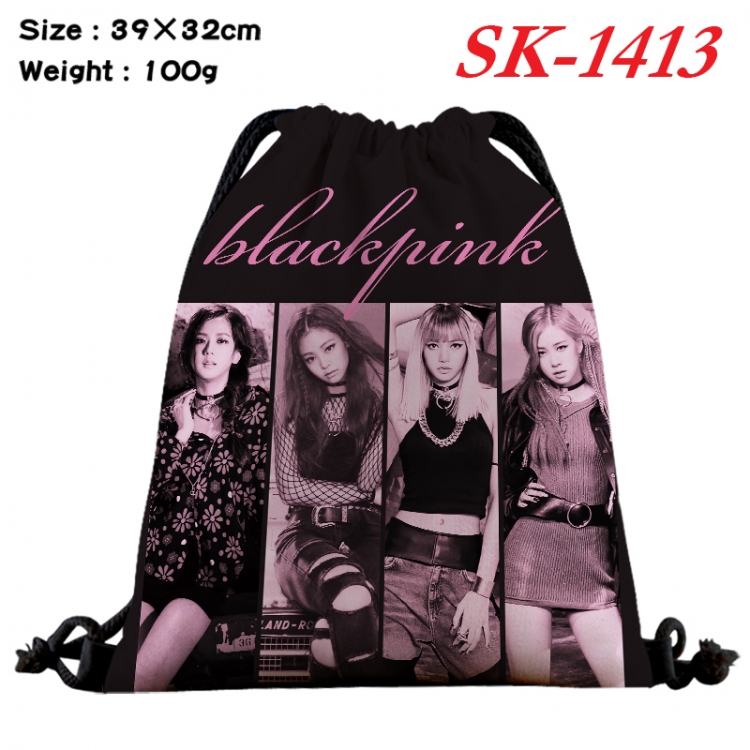 BLACK PINK cartoon Waterproof Nylon Full Color Drawstring Pocket 39x32cm SK-1413