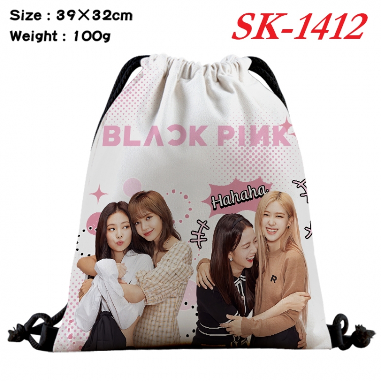 BLACK PINK cartoon Waterproof Nylon Full Color Drawstring Pocket 39x32cm SK-1412