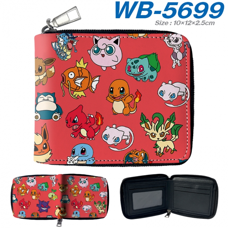 Pokemon Anime color short full zip folding wallet 10x12x2.5cm  WB-5699