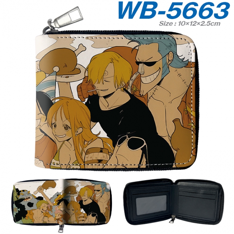 One Piece Anime color short full zip folding wallet 10x12x2.5cm  WB-5663