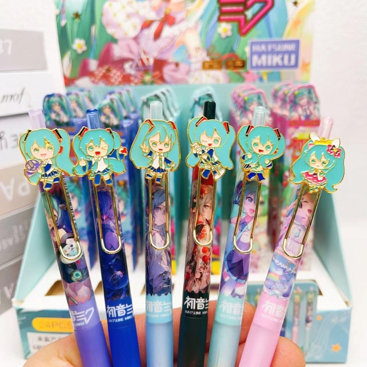 Hatsune Miku Metal Patch Anime Blind Box Pen Neutral Pen 0.5mm Student Black Water Pen a set of 24