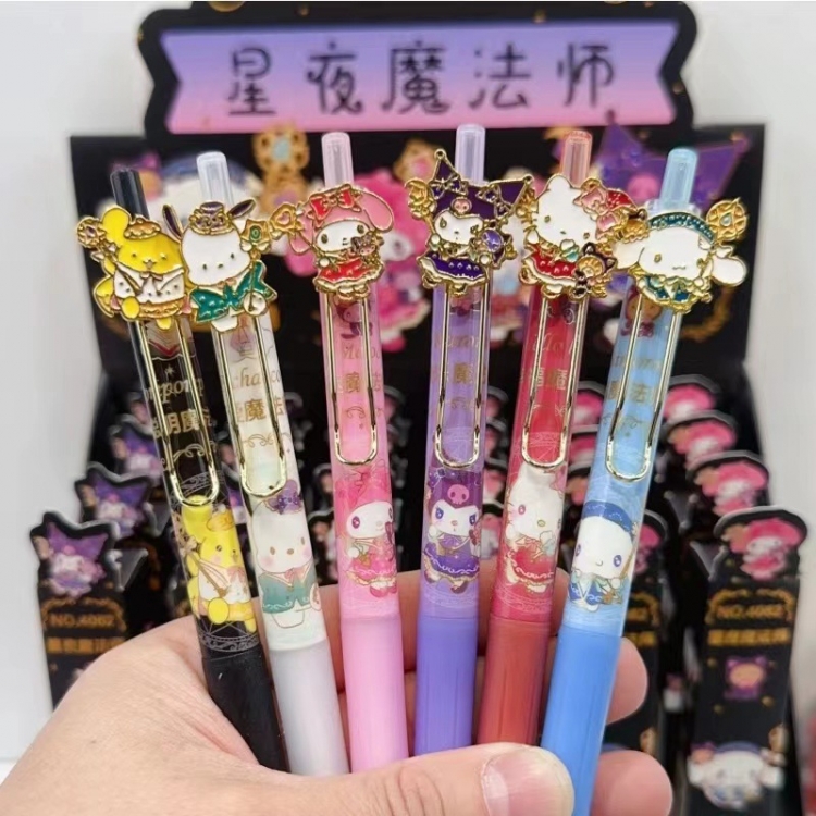 sanrio Metal Patch Anime Blind Box Pen Neutral Pen 0.5mm Student Black Water Pen a set of 24