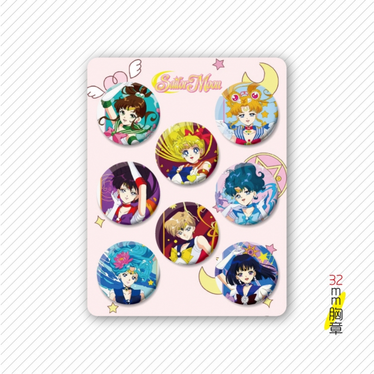 sailormoon Anime cartoon tinplate set combination chest badge brooch 32mm a set of 8 price for 5 set